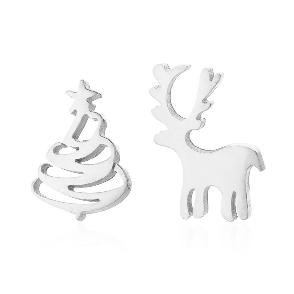 Christmas Tree‎ Reindeer Earrings Stainless Steel Holiday Stud Earrings